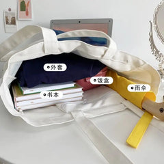 Harajuku Canvas Shoulder Bag Large Capacity Casual Tote Retro Style Handbag