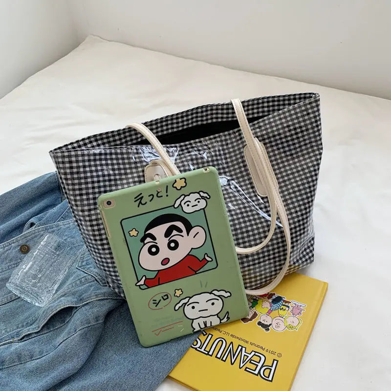 Plaid Summer Transparent Beach Holiday Handbags Harajuku Portable