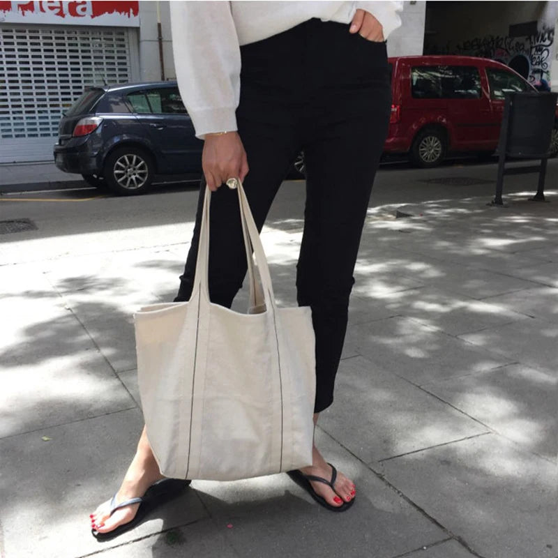 Large Capacity Canvas Shoulder Bag Zipper Handbag