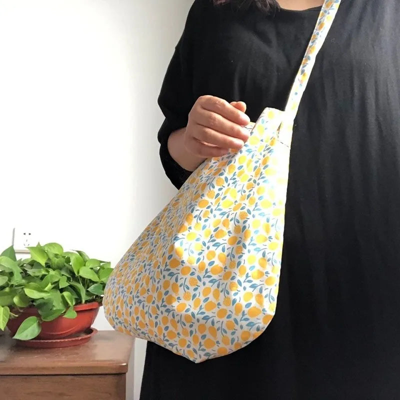 Lemon-printed Shoulder Bag Women Cotton Big Capacity Satchel