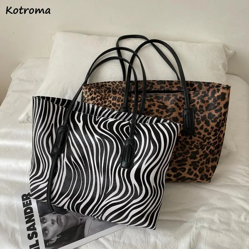 Leopard Shoulder Bag Women High Street Underarm PU Tote Handbag