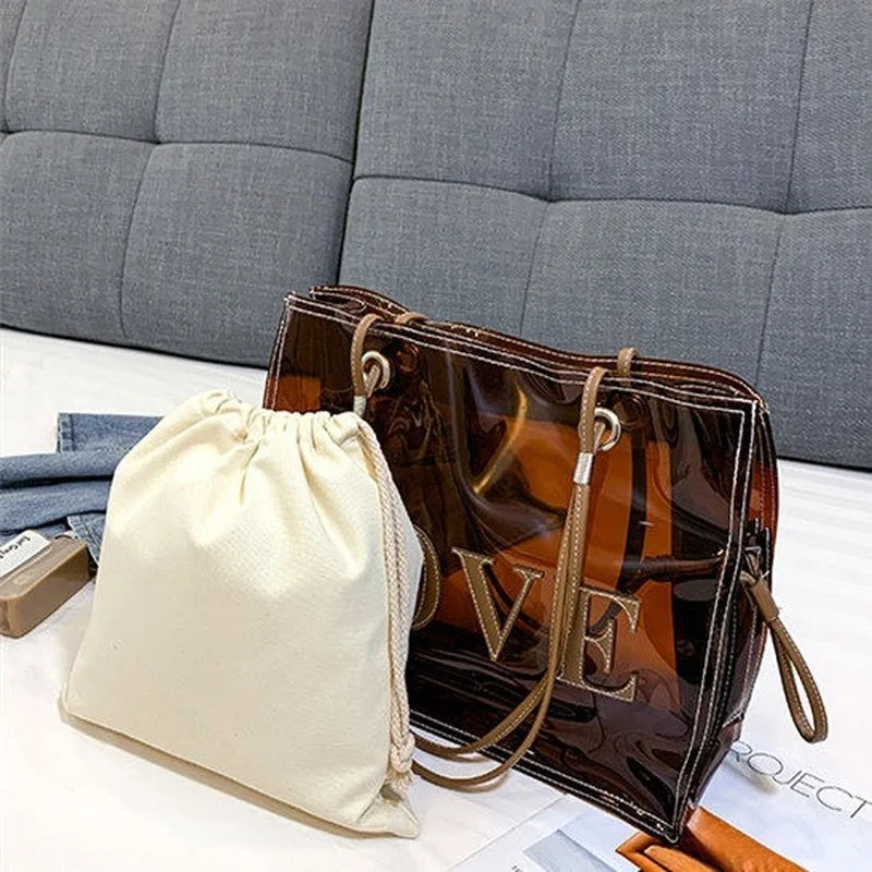Shoulder Bags Women Letter Vintage Totes Female Large Capacity Transparent PVC