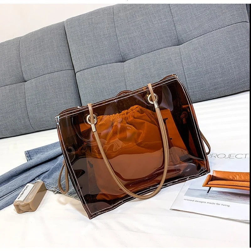 Shoulder Bags Women Letter Vintage Totes Female Large Capacity Transparent PVC