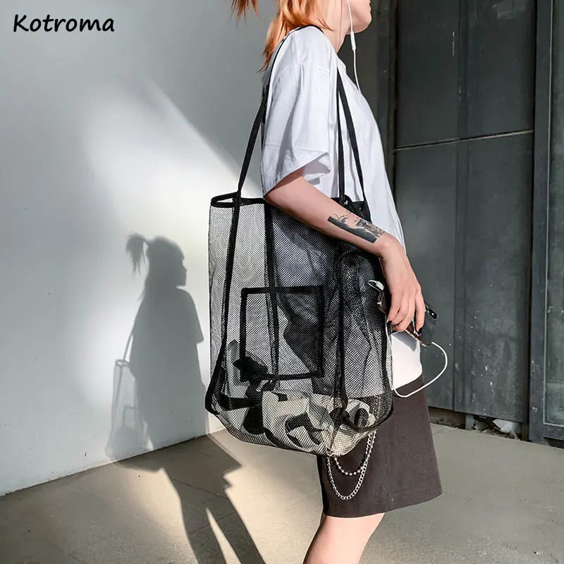 Mesh Casual Transparent Underarm Bag Womens Shopping Large Capacity
