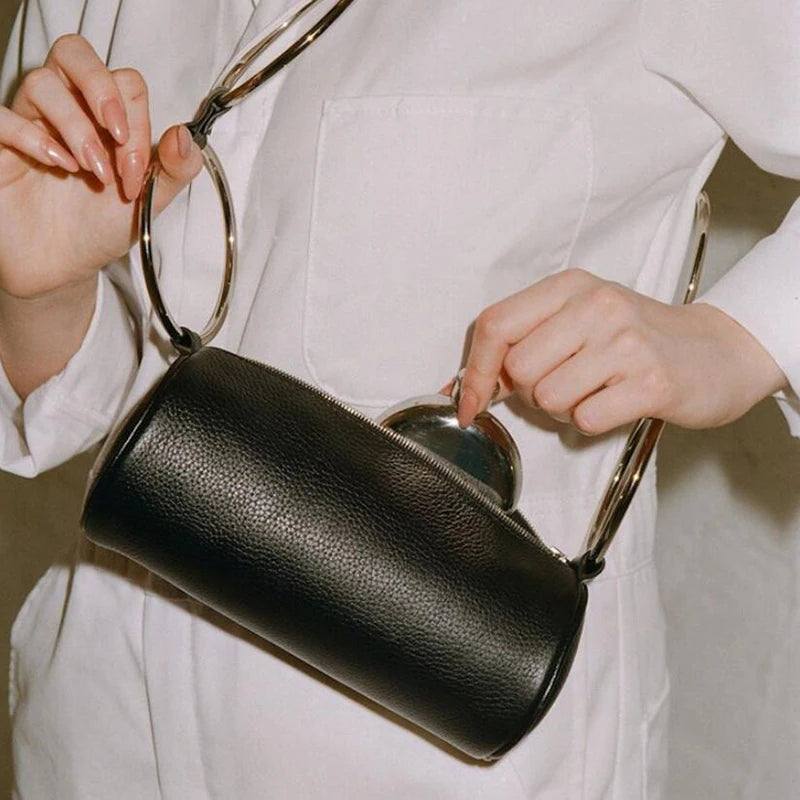 Women PU Leather Vintage Fashionable Cross-body Circular Sequined Shoulder Bag