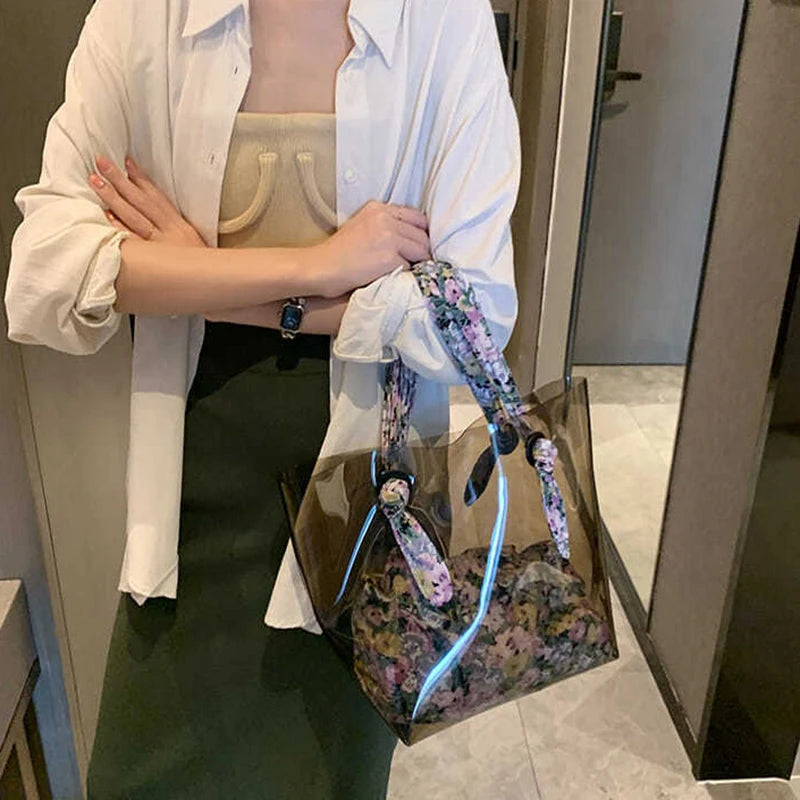 Women PVC Floral Composite Bag Large Capacity Totes Underarm Handbags
