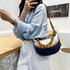 Vintage Style Shoulder Bag Women Patchwork Half Moon Zipper