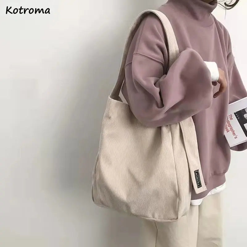 Corduroy Shoulder Bag Large Capacity Retro Style High Firm