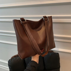 Shoulder Bags Women Solid Texture PU Leather Large Capacity Handbags