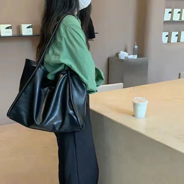 Shoulder Bags Women Solid PU Leather Casual Totes Ladies Large Capacity
