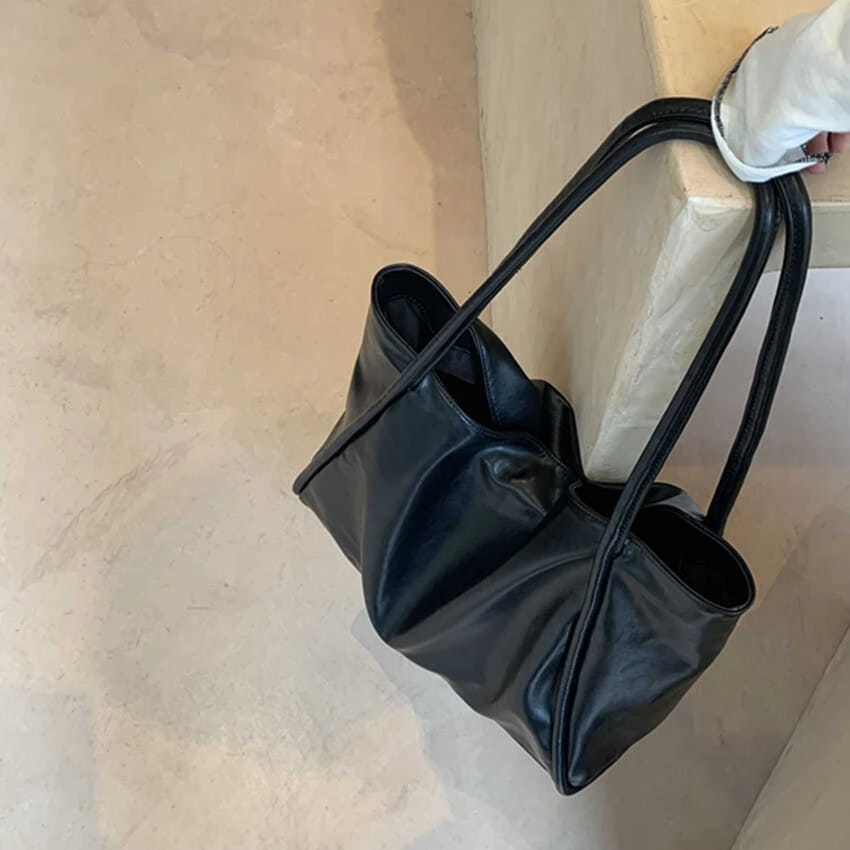Shoulder Bags Women Solid PU Leather Casual Totes Ladies Large Capacity
