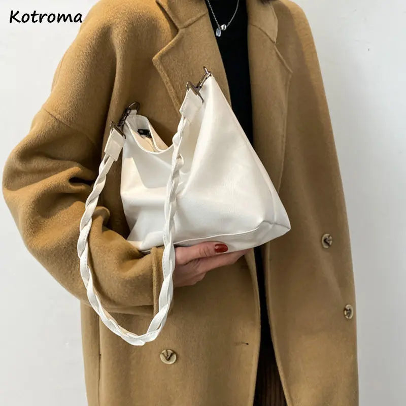 Solid Double Strap PU Leather Shoulder Bag Women 