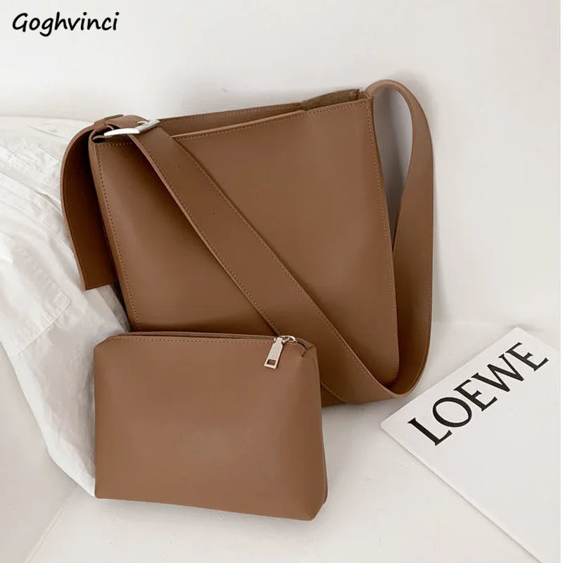 Shoulder Bags Women Solid Large Capacity PU Cross Body Brief Travel