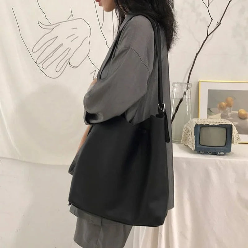 Women's Shoulder Bag Solid PU Leather Soft Big Capacity Style Ulzzang Casual Tot