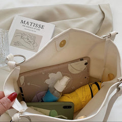 Large Capacity PU Leather Shopping Bag Ladies Tote Retro Vintage Style