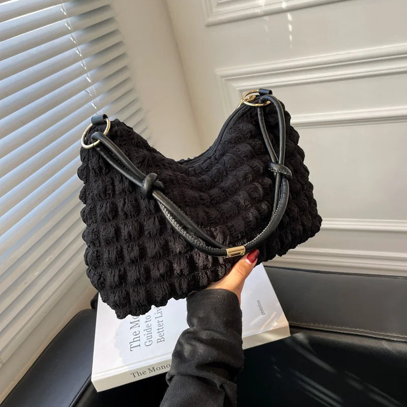 Shoulder Bags Women Solid Folds Square Underarm Bag Texture Retro All