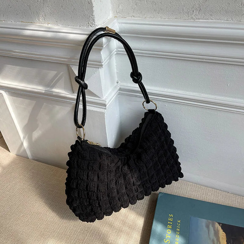 Shoulder Bags Women Solid Folds Square Underarm Bag Texture Retro All
