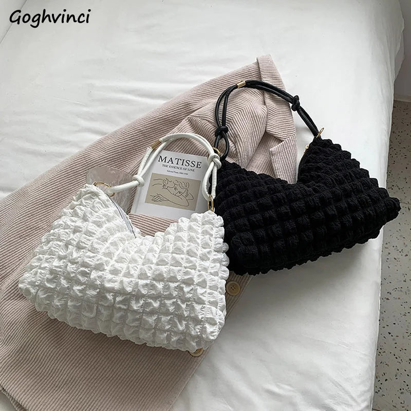 Shoulder Bags Women Solid Folds Square Underarm Bag Texture Retro All