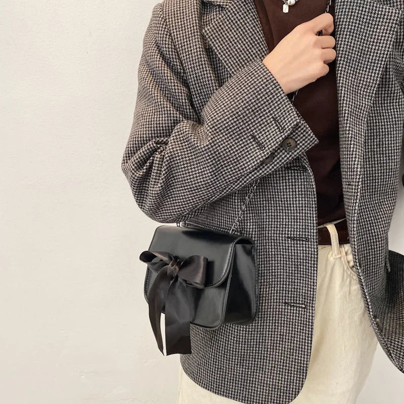Vintage Bow PU Leather Flap-bag Shoulder Bag