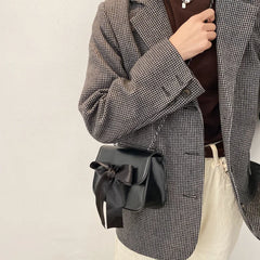 Vintage Bow PU Leather Flap-bag Shoulder Bag
