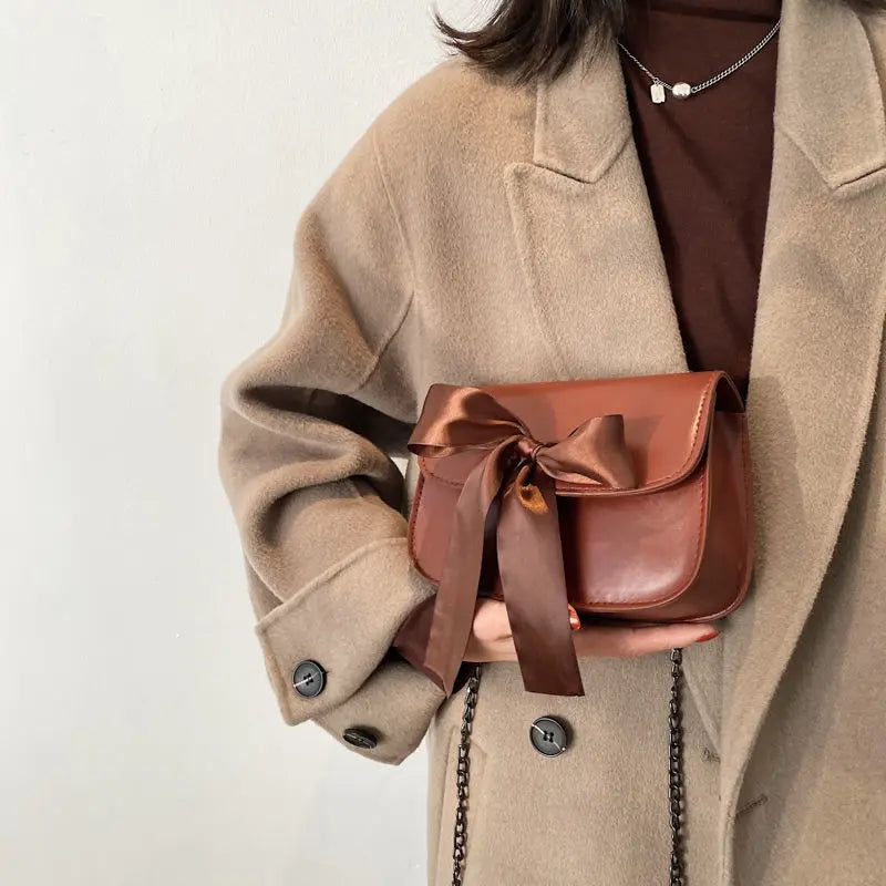 Vintage Bow PU Leather Flap-bag Shoulder Bag