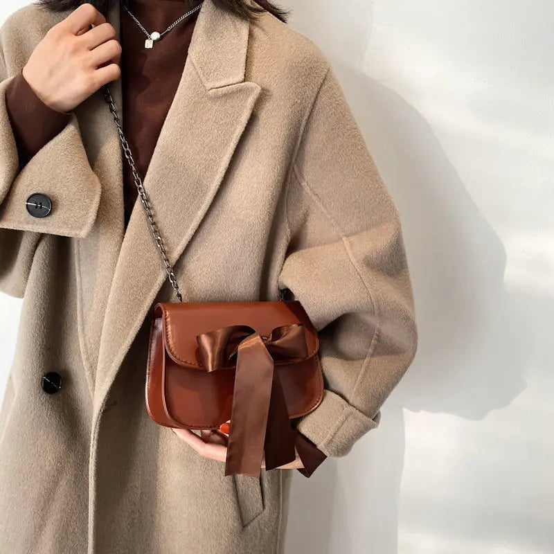 Vintage Bow PU Leather Flap-bag Shoulder Bag
