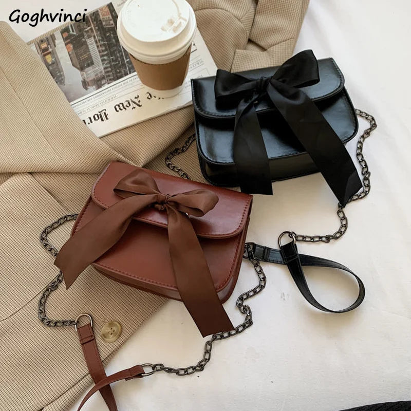 Vintage Bow PU Leather Flap-bag Shoulder Bag