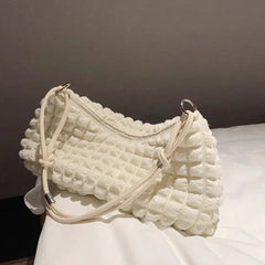 Plaid Zipper Cotton Fabric Underarm Crossbody Bag