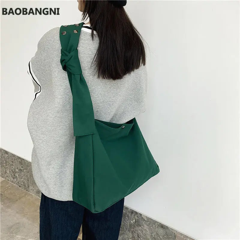 Canvas Shoulder Bag Wide Strap Cross-body Tote