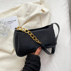 Women's Crocodile Pattern Shoulder Bag with Zip