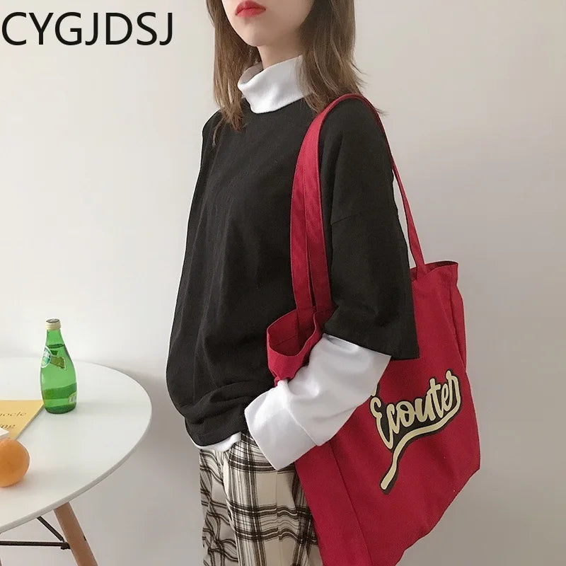 Canvas Tote Shoulder Bag for Women Handbags Ladies Purse
