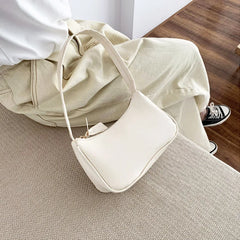 PU Leather Women Underarm Bag Retro Solid Ladies Handbags