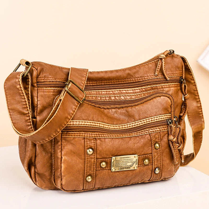 Vintage Crossbody Bag High Capacity Brown Lady Soft Shopper Bag