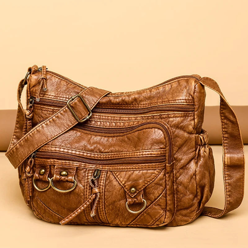 Vintage Crossbody Bag High Capacity Brown Lady Soft Shopper Bag