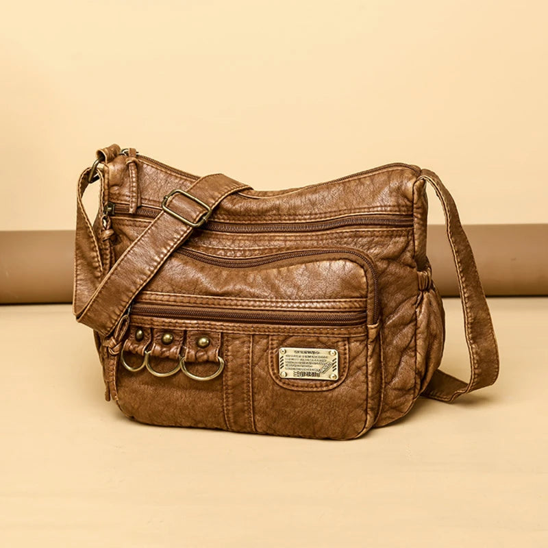 Vintage Crossbody Bag High Capacity Brown Lady Soft Shopper Bag