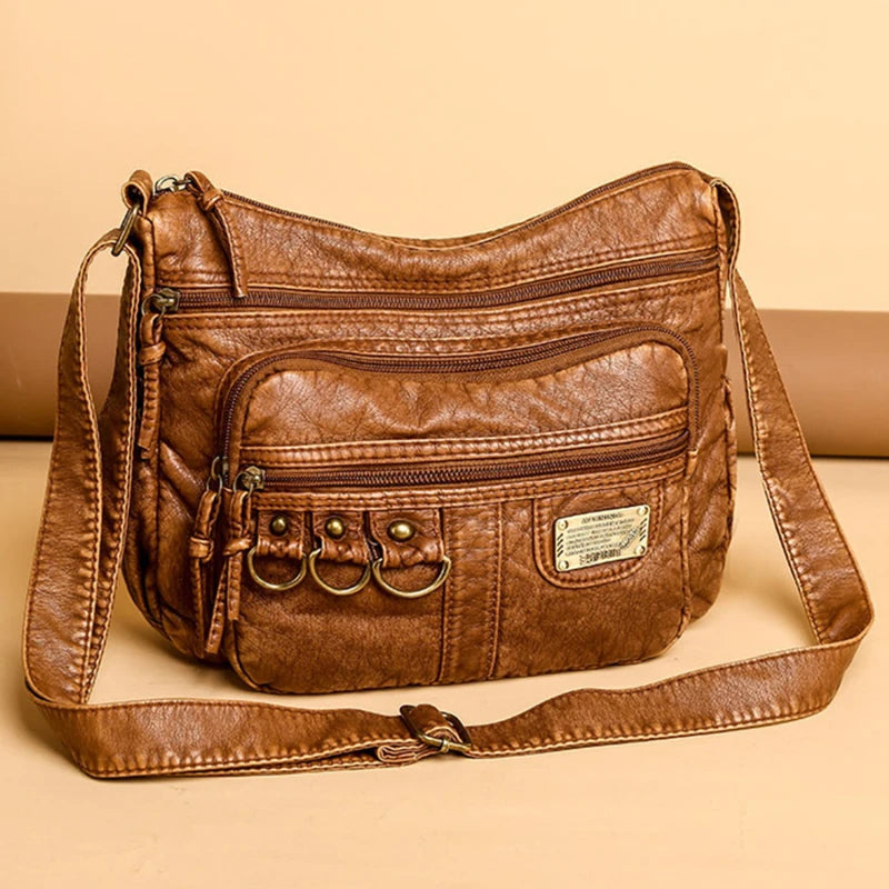Vintage Crossbody Bag High Capacity Brown Lady Soft Shopper Bag