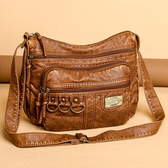 Vintage Crossbody Bag High Capacity Brown Lady Soft Shopper Bag