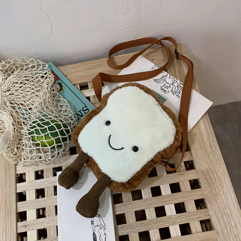 Toast Bread Plush Crossbody Bag Funny Ugly Shoulder Doll Bag