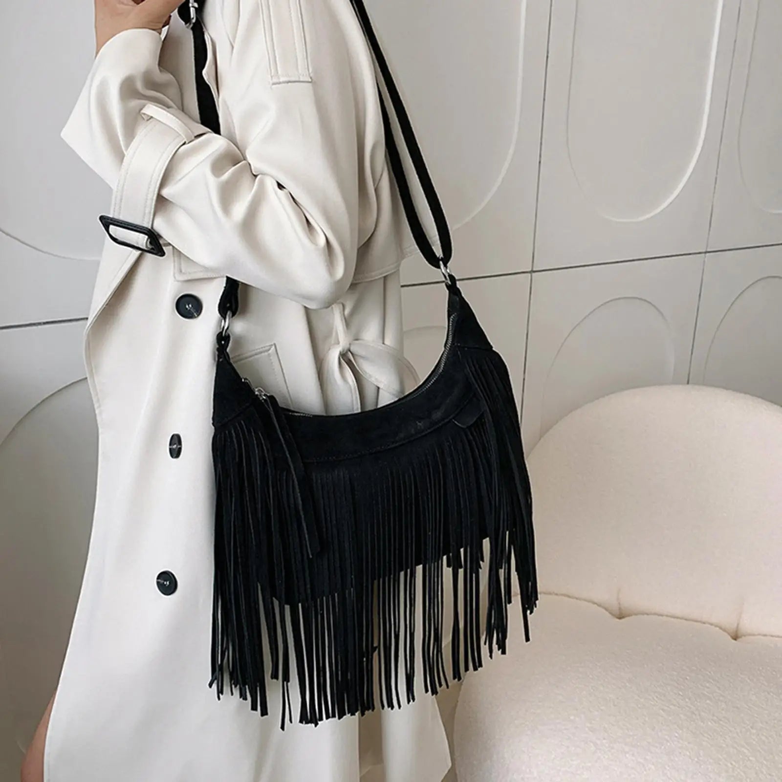 Fringe Tassel Satchel Handbag Adjustable Strap