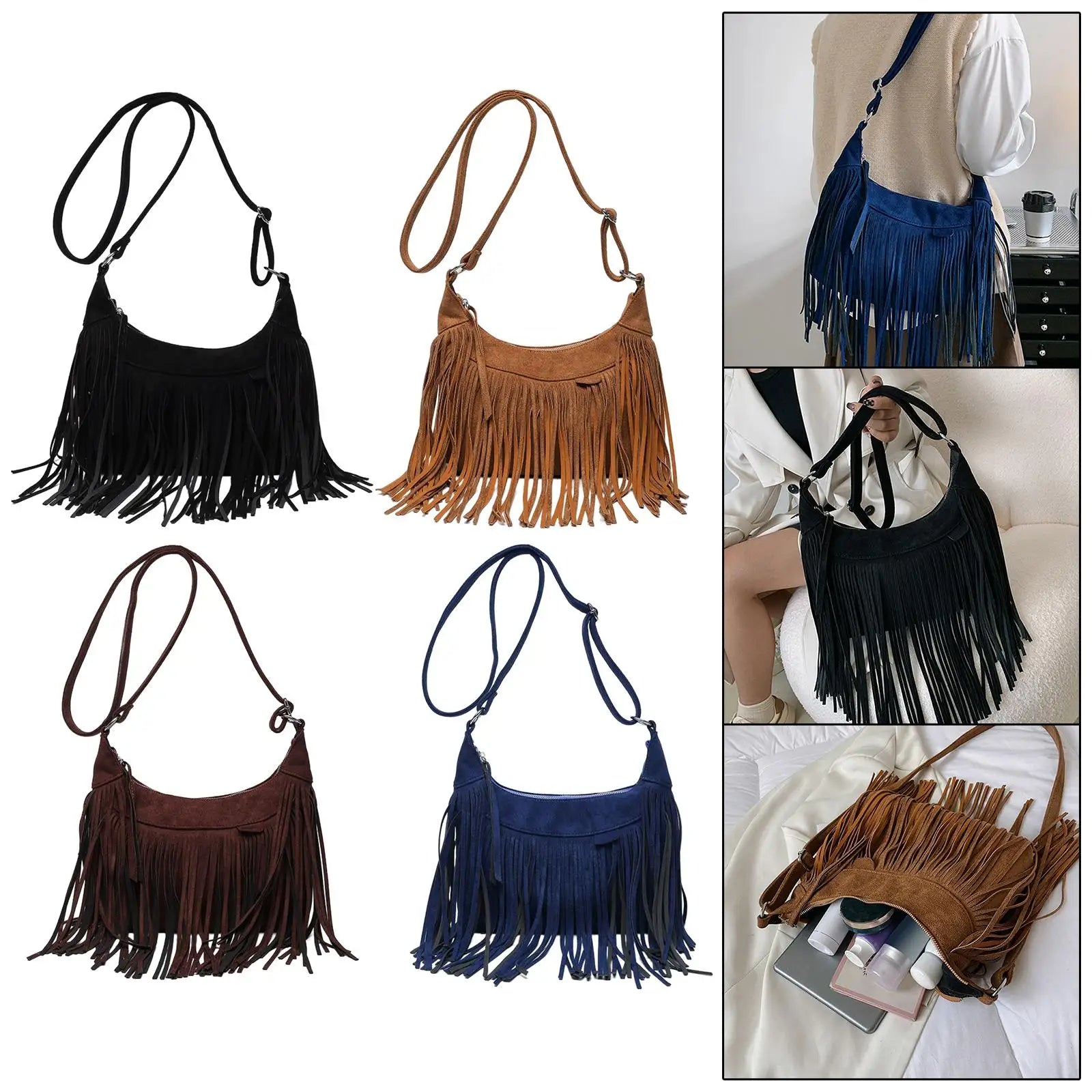 Fringe Tassel Satchel Handbag Adjustable Strap