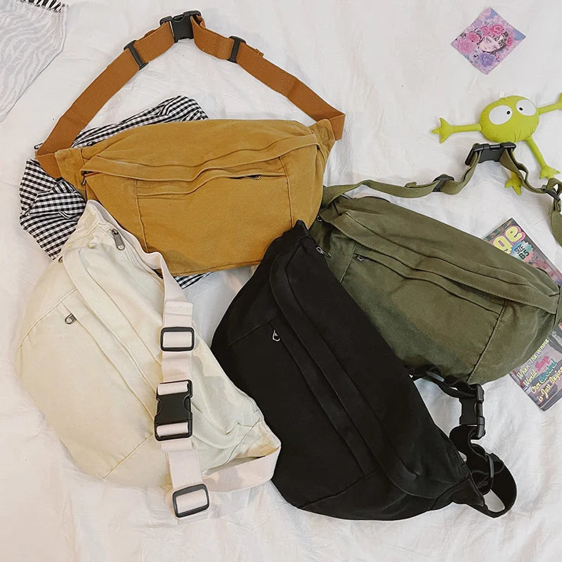 Canvas Shoulder Messenger Bag for Girls Large Capacity Crossbody Chest Bag
