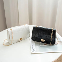 Crocodile Pattern Shoulder Bag with Chain Lock