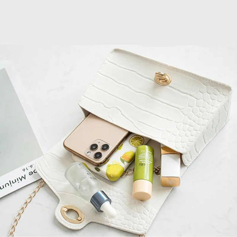 Crocodile Pattern Shoulder Bag Women Crossbody Handbag Lock Small Square