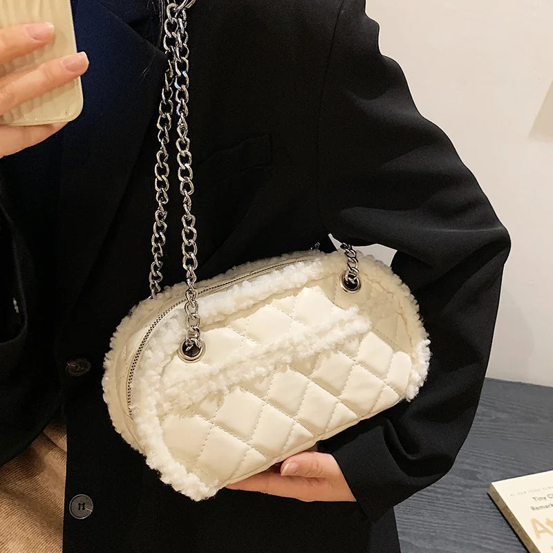 Winter Velvet Chain Shoulder Bag Small PU Leather Handbag