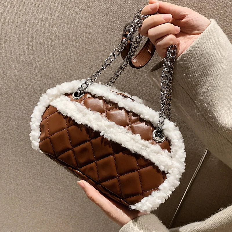Winter Velvet Chain Shoulder Bag Small PU Leather Handbag