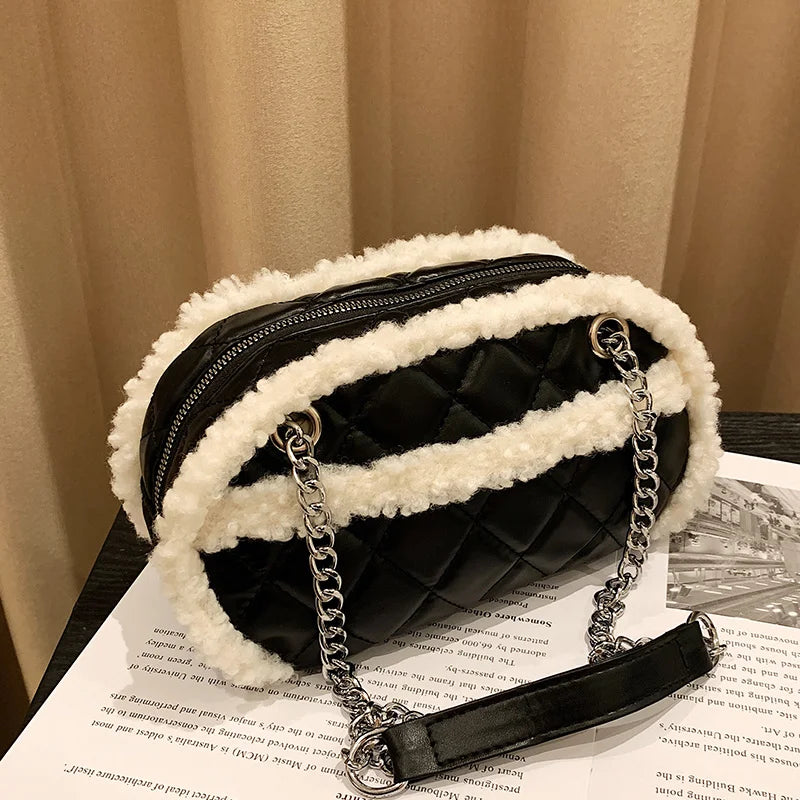 Winter Velvet Chain Shoulder Bag Small PU Leather Handbag
