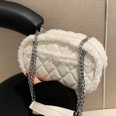 Winter Velvet Chain Shoulder Bag Small PU Leather Handbag