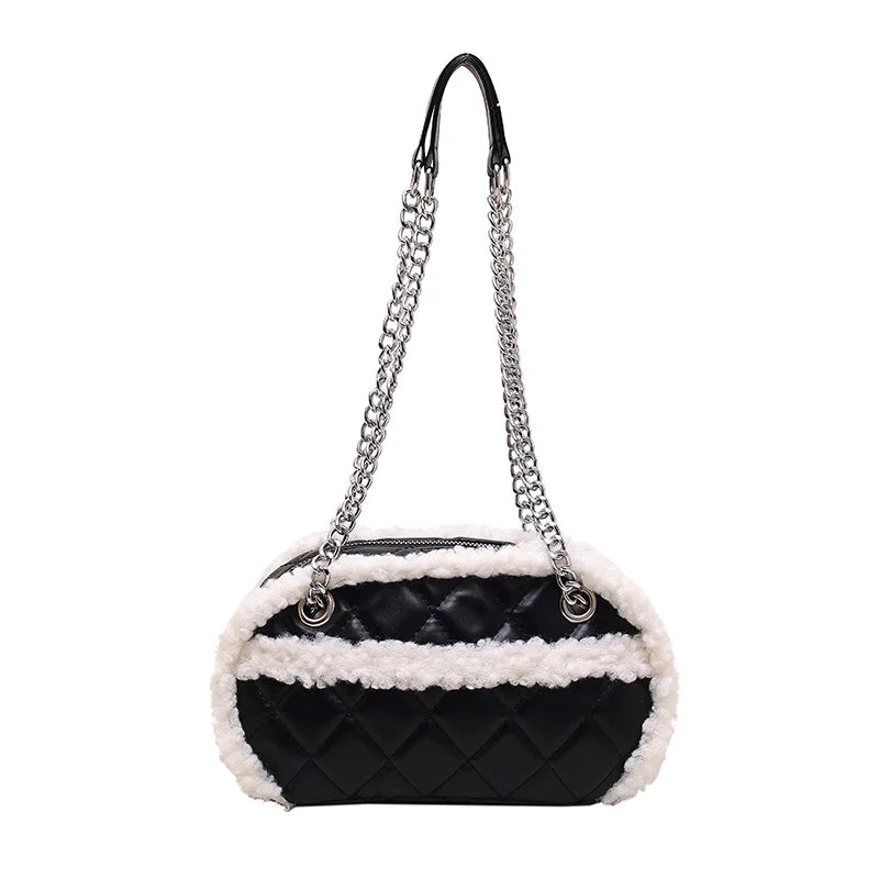 Winter Velvet Chain Shoulder Bag Small PU Leather Handbag