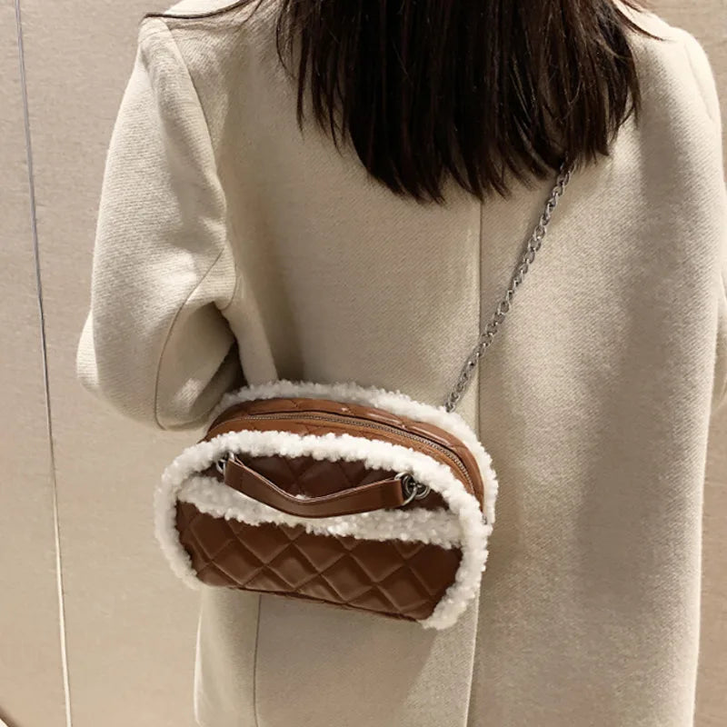 Winter Velvet Chain Shoulder Bag Small PU Leather Handbag