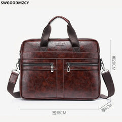 Leather Briefcase Men Laptop Bag Handbag Crossbody Shoulder Bag
